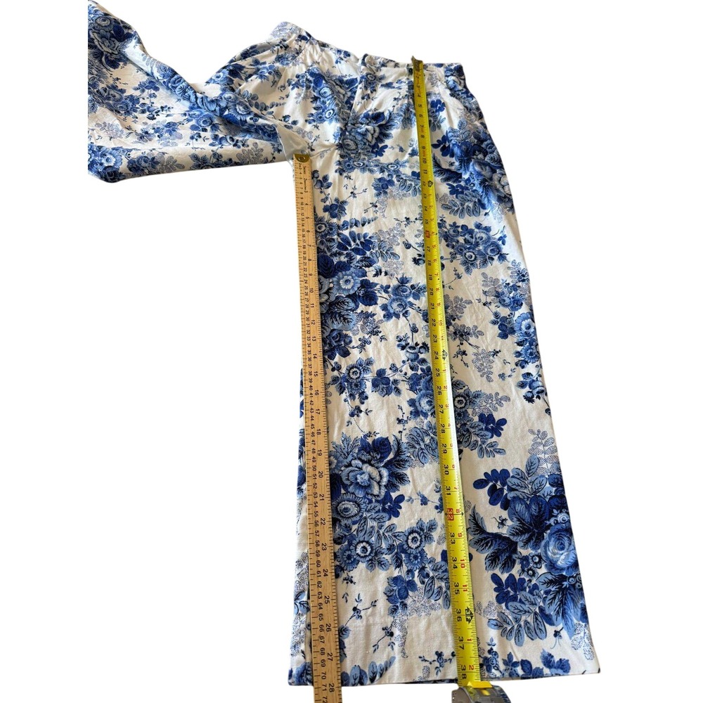 Maeve Anthropologie Linen Blend Wide Leg Pants Blue White Floral Toile Sz US 12 - Picture 7 of 8